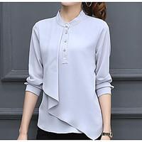 Women\'s Going out Casual/Daily Vintage Chinoiserie Blouse, Solid Crew Neck Long Sleeve Polyester