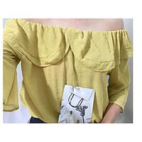 Women\'s Going out Casual/Daily Holiday Sexy Summer Blouse, Solid Boat Neck ¾ Sleeve Bamboo Fiber Medium