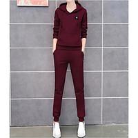 womens daily sports simple active summer t shirt pant suits solid hood ...