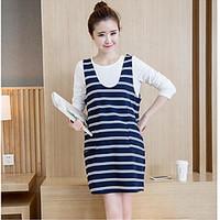 womens daily casual street chic spring shirt dress suits solid striped ...