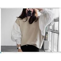 womens daily casual sweatshirt color block round neck inelastic cotton ...