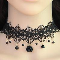 Women\'s Choker Necklaces Pendant Necklaces Collar Necklace Tattoo Choker Lace Alloy Flower Tattoo Style Vintage Fashion Black Jewelry