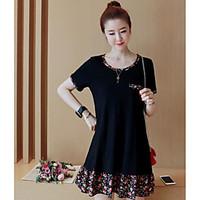 womens casualdaily loose dress solid polka dot round neck above knee s ...