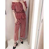 womens work simple street chic summer t shirt pant suits solid bateau  ...