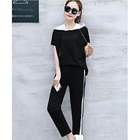 Women\'s Casual/Daily Sports Simple Active Summer T-shirt Pant Suits, Solid Round Neck Short Sleeve