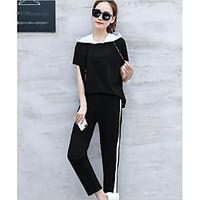 womens casualdaily sports simple active summer t shirt pant suits soli ...