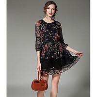 womens casualdaily chiffon dress print round neck above knee sleeve ot ...