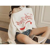 womens sports sweatshirt letter pure color round neck strenchy cotton  ...