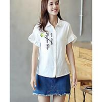 womens casualdaily simple shirt solid shirt collar short sleeve cotton