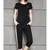 Women\'s Casual/Daily Sports Simple Active Summer T-shirt Pant Suits, Solid Round Neck Short Sleeve Micro-elastic