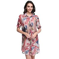 womens casualdaily plus size street chic chiffon dress print shirt col ...