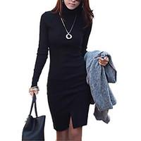 Women\'s Vintage/Sexy/Party/Work/Plus Sizes Micro-elastic Long Sleeve Asymmetrical Dress (Cotton)