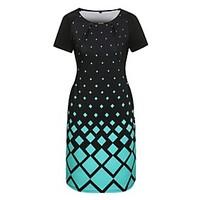 Women\'s Plus Size / Going out / Casual/Daily Simple Bodycon Dress, Geometric Round Neck Knee-length Short Sleeve Black PolyesterSpring /