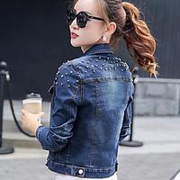 Women\'s Plus Size / Casual/Daily Street chic / Punk Gothic Hole Denim Jackets Solid Shirt Collar Long Sleeve