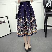 Women\'s A Line Slim Print Skirts High Rise Midi Zipper Inelastic Spring