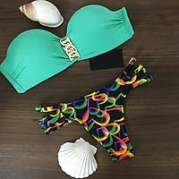 womens bandeau push upunderwire bra color block bikinis nylon