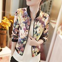 Women\'s Coat, Print Shirt Collar Long Sleeve Summer Multi-color Medium