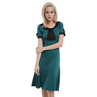 Women\'s Vintage/Sexy/Cute/Party/Work Short Sleeve Knee-length Dress (Cotton Blends)