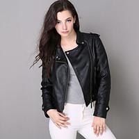 womens casualdaily street chic leather jacketssolid letter shirt colla ...