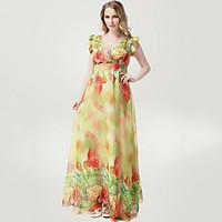 womens boho beach plus sizeswing dress floral v neck maxi sleeveless y ...