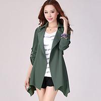 womens plus size simple trench coat solid shirt collar long sleeve fal ...