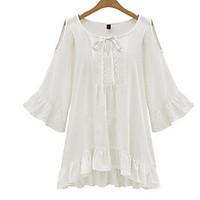 womens ruffle sexy casual cute plus sizes micro elastic length sleeve  ...