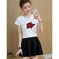 Women\'s Casual/Daily Simple Summer T-shirt Skirt Suits, Print Round Neck Short Sleeve Micro-elastic