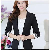 Women\'s Work Simple Spring Blazer, Solid Shirt Collar 3/4 Length Sleeve Short Polyester