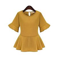 womens flare sleeve casualdaily simple summer blouse solid round neck  ...