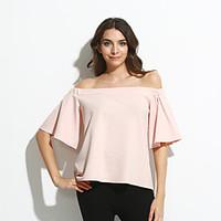 womens off the shoulderflare sleeve pink off the shoulder top