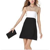 womens going out sexy a line dress color block round neck above knee s ...