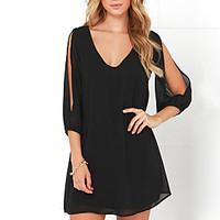 Women Going out Casual/Daily Sexy Simple Loose All Match Chiffion Sheath DressSolid Cut Out V Neck Above Knee Sleeve Spring Fall Mid Rise