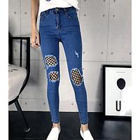 womens mid rise strenchy jeans pants sexy skinny pure color solid