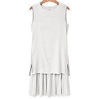 Women\'s Plus Size Casual/Daily Simple Sheath Dress, Solid Round Neck Knee-length Sleeveless Cotton Summer Mid Rise Inelastic Medium