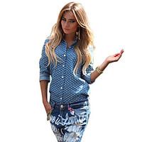 Women\'s Going out Casual/Daily Vintage Shirt, Solid Polka Dot Shirt Collar Long Sleeve Cotton Polyester