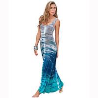 Women\'s Beach Sexy / Boho Sheath Dress, Print Round Neck Maxi Sleeveless Multi-color Polyester / Spandex Summer