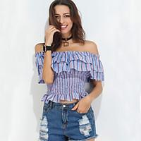 womens going out party club sexy spring summer shirt striped off shoul ...