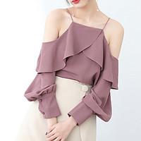 womens going out work simple sophisticated blouse solid strap long sle ...