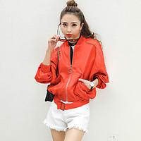 womens casualdaily simple fall leather jacket solid round neck long sl ...