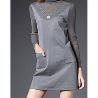 womens casualdaily simple sheath dress solid embroidered crew neck abo ...