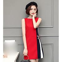 Women\'s Casual/Daily A Line Dress, Color Block Round Neck Above Knee Sleeveless Polyester Spring Summer Mid Rise Micro-elastic Thin