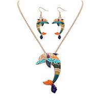 women european style fashion colorful cute dolphin necklace earring se ...