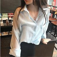 womens casualdaily simple t shirt solid shirt collar long sleeve other ...