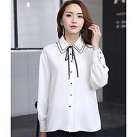 Women\'s Casual/Daily Simple Spring Summer Shirt, Solid Shirt Collar Long Sleeve Others Thin