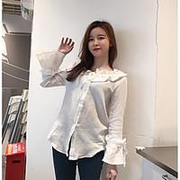 Women\'s Going out Casual/Daily Cute Street chic Spring Summer Blouse, Solid Round Neck ¾ Sleeve Cotton Medium