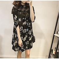 Women\'s Going out A Line Dress, Print Round Neck Above Knee ¾ Sleeve Other Summer Mid Rise Micro-elastic Medium