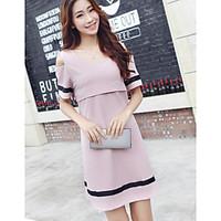 womens going out shift dress solid round neck above knee short sleeve  ...