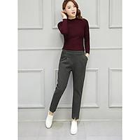 womens mid rise inelastic chinos pants simple loose pure color solid