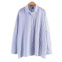 Women\'s Daily Simple Shirt, Striped Shirt Collar Long Sleeve Cotton Blend