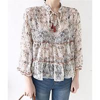 Women\'s Casual/Daily Simple Spring Summer Blouse, Floral Round Neck ¾ Sleeve Others Translucent Thin